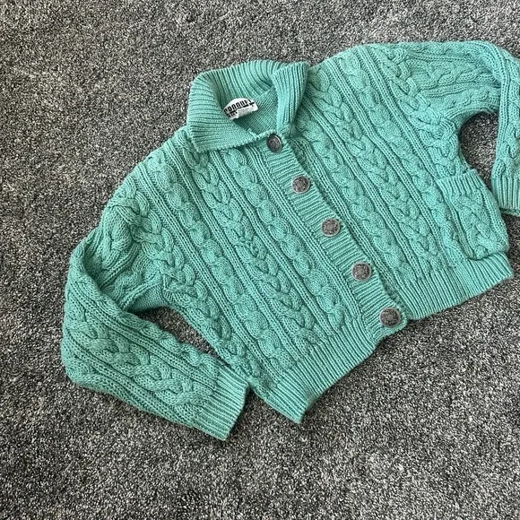 VTG Croquet Club Sweater Womens Medium Green Cable Knit Chunky Button 90s - Picture 3 of 16